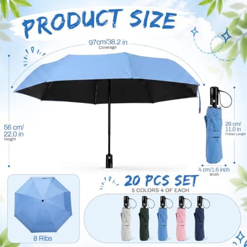 Jexine 20 Pack Compact Umbrellas Bulk, Automatic Open Close Travel Umbrellas for Rain, Windproof Portable Folding Umbrella for Men Women, Small Collapsible Umbrella for Travel Office Wedding — view 2