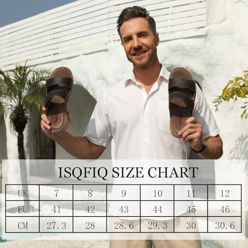 ISQFIQ Wide Fit Mens Sliders Sandals, Real Leather Walking Sandal with Adjustable Strap, Open Toe Indoor Outdoor Mules Shoes for Summer Casual Travel Hiking Beach Trekking Fisherman Light Brown UK 7 — view 6