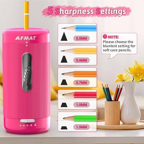 AFMAT Fully Automatic Electric Pencil Sharpener, Auto in & Out, Rechargeable Hands-Free Pencil Sharpener for Jumbo & Colored Pencils (6.5-12mm), Portable for Home/Classroom/Office, Rose, PSC3 — view 4