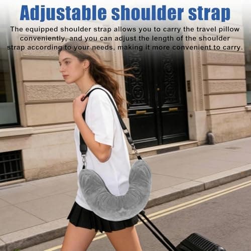 Tarqite Stuffable Neck Pillow for Travel, U-Shaped Travel Pillow Storage Bag with Adjustable Straps and Clothes Storage for Extra Luggage, Plush Material Travel Essentials (Grey) — view 4