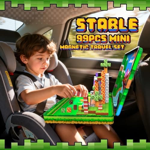 Wootoyz 99 Pcs Magnetic Blocks, Toys for 3-6 Year Old Boys Travel Magnetic Tiles Set Stocking Fillers Kids 3 4 5 6 Year Old Boy Girl Gifts Plane Activities for Kids — view 2