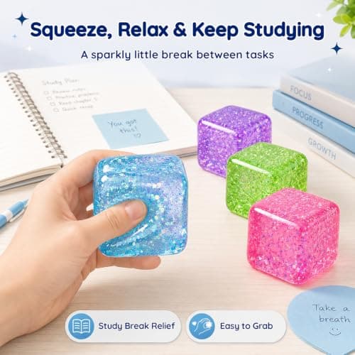 Glitter Squishy Cube Stress Relief Toy, Soft TPR Fidget Squeeze Toy(Purple) — view 5