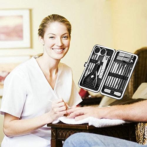 Manicure Pedicure Set Nail Clippers Kit 18 Pcs Stainless Steel Hygiene Kit Portable Nail Trimming set and Grooming Tools with Fine Leather Case [Gift Box] (18 PCS - Black) — view 3
