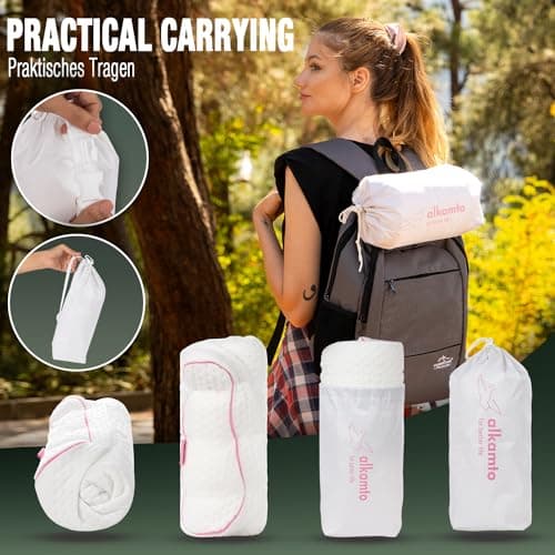 Alkamto Travel Pillow-Camping Pillow-Orthopedic Neck Support Memory Foam Pillow with Temperature Regulating Pillowcase-Extra Cotton Cover-Carry Bag-Small pillow for travel by car,plane,train and hotel — view 6
