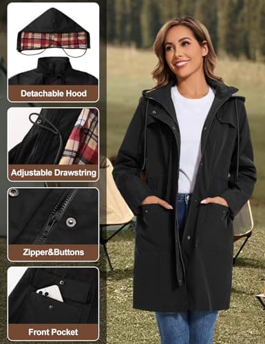 Tuopuda Womens Waterproof Jacket Long Raincoat with Hood for Hiking Travel — view 4