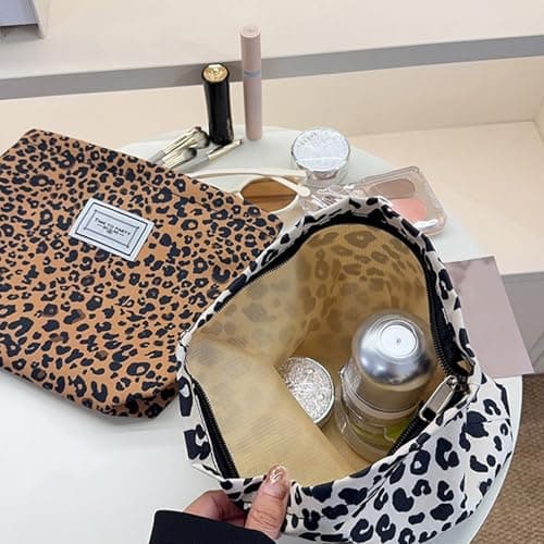 Aucuu Cosmetic Bags, 2 Pcs Leopard Print Cosmetic Bag, Leopard Print Printing Toiletry Bag, Multifunctional Travel Makeup Bag with Metal Zipper for Women Girls Gift — view 6
