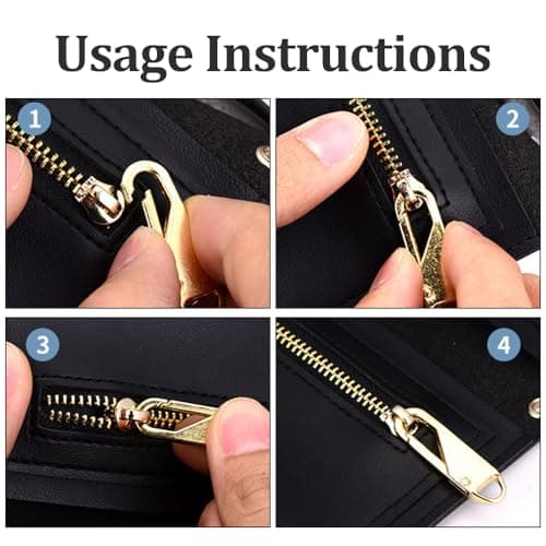 Zipper Pull Replacement Metal Zipper Handle Mend Fixer Tab Repair for Luggage, Backpacks, Suitcases, Jackets, Purses, Handbags - 12 PCS (Black Silver) — view 4