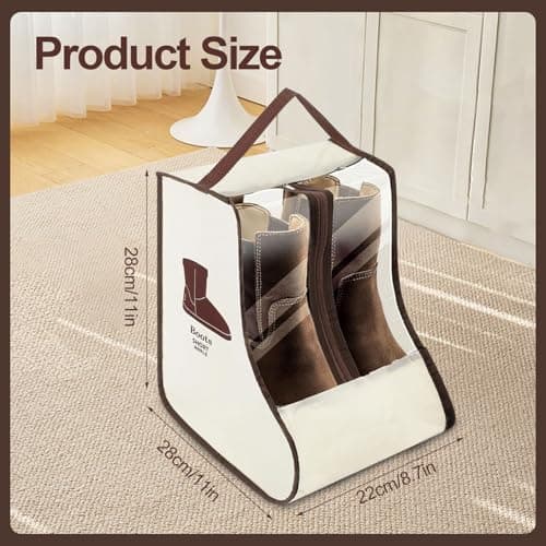 Beige Boot Storage Bag for Travel and Daily Use, Dustproof Shoe Bags for Women and Teens, Walking Boot Organizer with Handle, Short Boots Protector, Compact for Packing — view 2