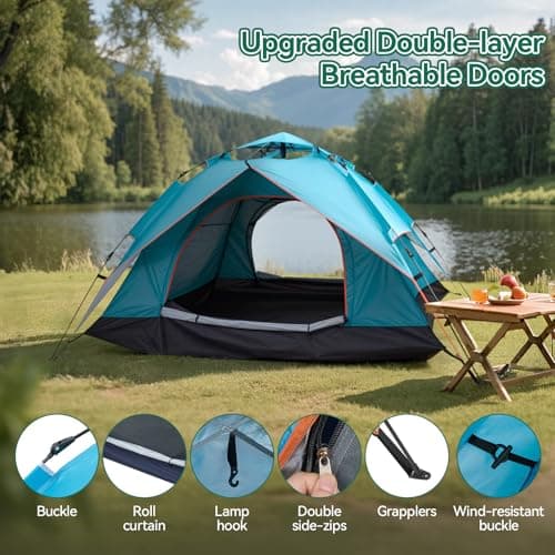 Warmiehomy 2-3 Man Pop Up Tent Double Layer, Blue — view 2