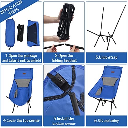 Rainberg Ultra Lightweight High Back Camping Chair, Folding Chair, Camping Chairs for Adults, Foldable Garden Outdoor Picnic BBQ Chairs. (Pack of 1, Blue) — view 5