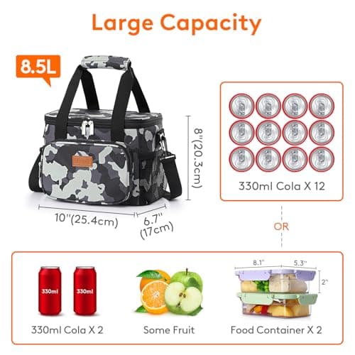 Lifewit Lunch Bag 9L 12 Can Insulated Lunch Box Soft Cooler Cooling Tote for Adult Men Women, Camouflage — view 4