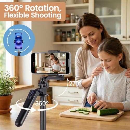 BLUE BAZAAR Phone Tripod with 2 LED Fill Lights & Remote, All-in-One Selfie Stick Tripod 44-160cm Adjustable Height, 360° Rotatable Phone Holder, Extendable Stand for iPhone Android Camera — view 3