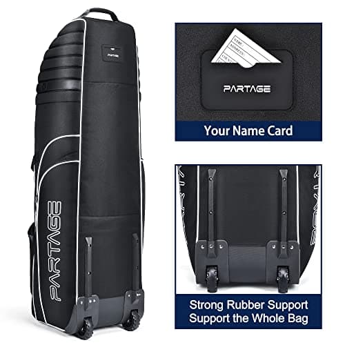 PARTAGE + Golf Travel Bag with Wheels - Heavy Duty 900D Oxford Travel Golf Bag, Travel Cover Lightweight & Easy to Maneuver, with Shoes & Accessories Compartment (Black) — view 4