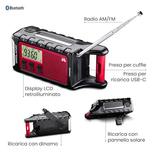 Midland ER300 Pro C1663 - AM/FM emergency radio and USB-C external battery for 2 smartphones, rechargeable Li-Ion battery, 10,000 mAh, integrated Bluetooth — view 4