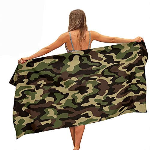 FANSU Microfibre Beach Towel Extra Large, Abstract Animal Print Easy Care Lightweight Quick Dry Soft Super Absorbent Sports Travel Summer Swim Yoga Bath Towels (Army green camouflage,70 * 150cm)