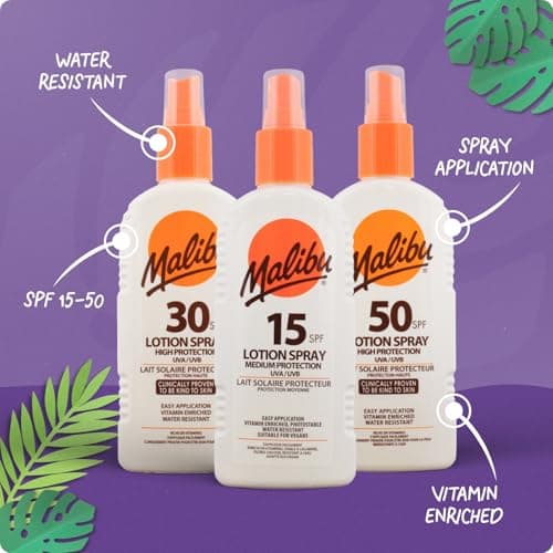 Malibu Sun SPF 20 Sun Lotion Spray with Shea Butter Extract, Moisturising Sunscreen Spray for Body, Lightweight Hydrating Sun Cream, Water Resistant Vitamin Enriched, 100ml (Pack of 2) — view 3