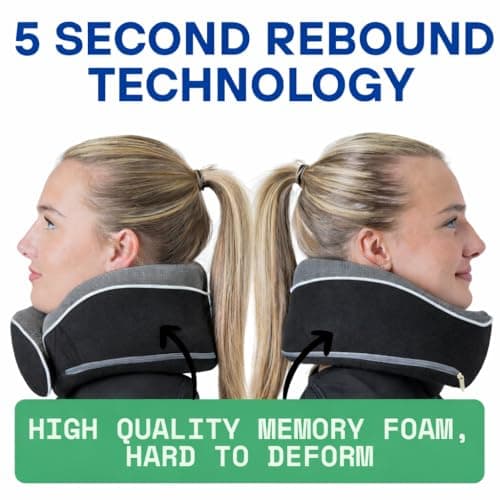 Relaxd Travel Pillow for Adults | Adjustable Memory Foam Neck Pillow for Travel | 360 Degree Neck Support | Removable Pillow Case | Includes Eye Mask, Earplugs, Travel Bag | Black | UK Brand — view 5