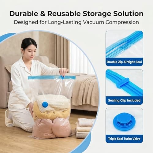 DrySmart Vacuum Storage Bags with Hand Pump, Combo Pack of 12(3 of Each Size) Compression Storage Pack with Zip Seal, Space Saver Vacuum Pack Bags for Clothes, Bedding, Blankets, Travel & Home — view 3