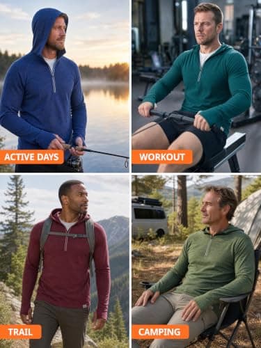MERINNOVATION 100% Merino Wool Hoodie for Men - Thermal Base Layer Men's Long Sleeve Half Zip Sweatshirt for Hiking Travel, Bayberry Green, L — view 4