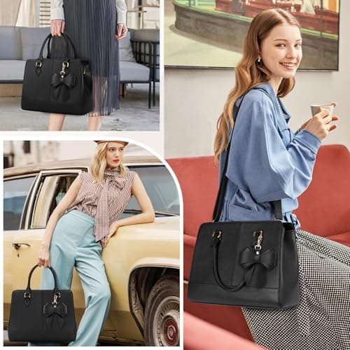 RAINSMORE Handbags for Women Waterproof Ladies Handbags PU Leather 13 Inch Women's Top-Handle Bags Medium Womens Shoulder Bags Fashion Tote Bag for Work Business Casual Black — view 2