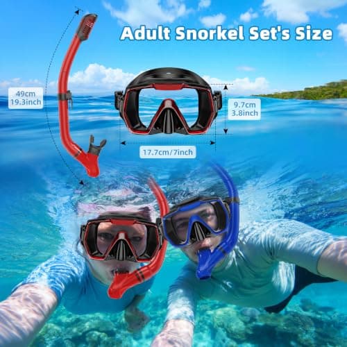 Honlanor Snorkel Set Adults Snorkeling Gear Anti-Leak and Anti-Fog Tempered Glass Lens Panoramic View Swim Mask Dry Top Snorkel Kit for Snorkeling Scuba Diving Swimming Travel — view 2
