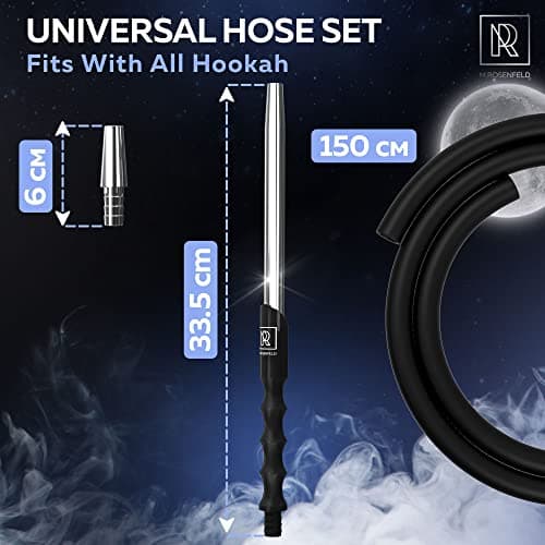 Silver Shisha Hose with Mouthpiece, 60 in 150 cm Anti-Dirt Soft-Touch Silicone Tube with Kink Protection Spring, Adapter and Seal, Ergonomic Shisha Mouthpiece, Universal Shisha Accessory M. ROSENFELD — view 3