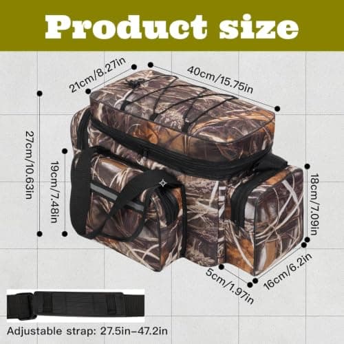Dexpally Fishing Bag Large Capacity Fishing Tackle Bags Holdall with Belt & Shoulder Strap for Outdoors Hiking Hunting Camping Travel (Camouflage) — view 2