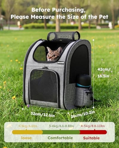 pecute Cat Backpack Dog Backpack, Breathable Dog Rucksack, Grey,L — view 2