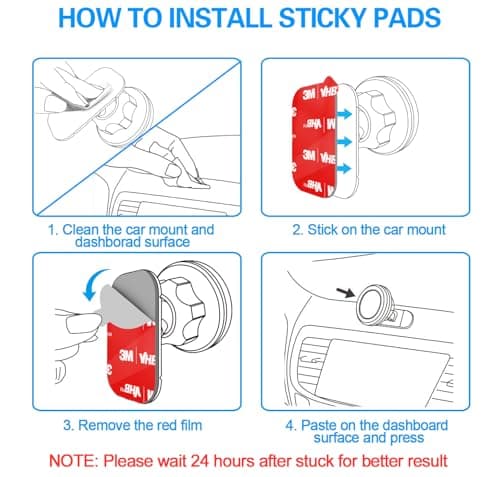 volport Double-Sided Sticky Adhesive Pads for Dashboard Magnetic Car Phone Holder Base, Heat Resistant Rectangle Extra Strong Mounting Tape Replacement Sticker for Magnet Car Mount, 5 Pack — view 6