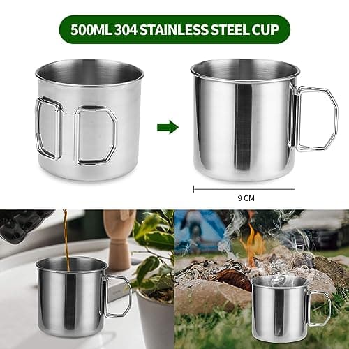 Camping Cookware Mess Kit for 1 People,ISFORU Camping Non-stick Cooking Set include Backpack Pot and Pan Set with 304 Stainless Steel Cup and Utensil Set for Traveling Trekking and Hiking — view 3