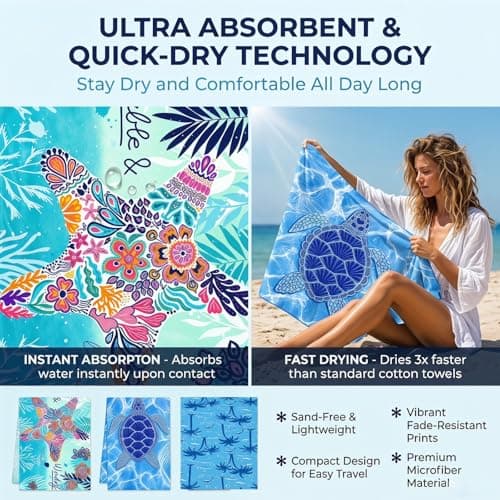 MXZWOC 2 Pack Microfibre Beach Towels, Extra Large 180 x 90 cm, Sand Free & Quick Dry Lightweight Travel Towels for Adults, Soft Absorbent Towels for Beach, Swimming, Gym & Holiday — view 4