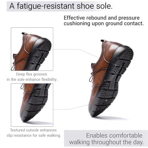Poerkan Men's Lightweight Business Walking Shoes - Arch Support & Odor-Resistant | PT Approved Brown — view 5