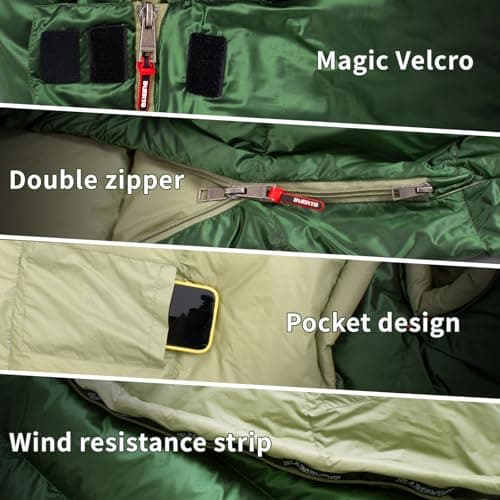 BUERTS Down Sleeping Bag Winter All-Season Sleeping Bag Outdoor Suitable for Adults and Children Outdoor Camping Hiking with Compression Bag.(5℃, Green) — view 6