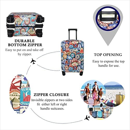 Explore Land Travel Luggage Cover Suitcase Protector Fits 23-26 Inch Luggage (Landmark Sticker, M) — view 3