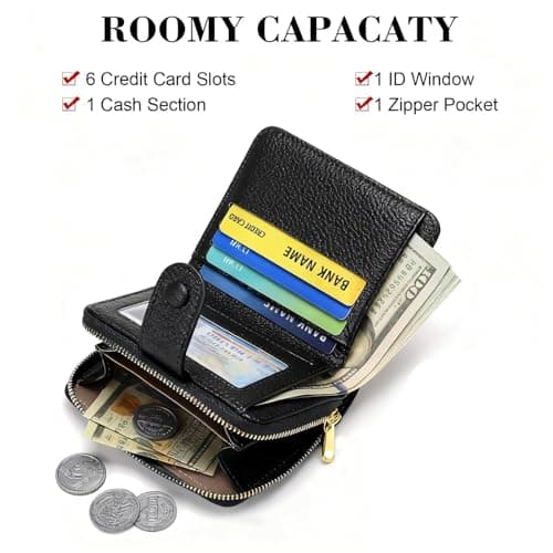 SGETHCH Small Purse for Women - RFID Blocking Bifold Leather Wallet - Compact Card Holder with Zipper Coin Pocket & ID Window - Ladies Minimalist Travel Money Wallet & Organizer - Black — view 4