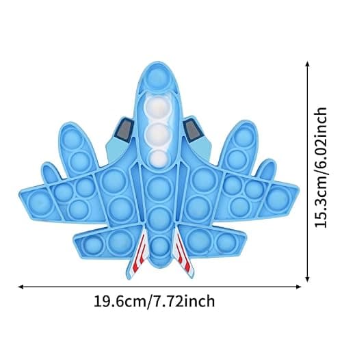 RANZAH Airplane Shape Pop Fidget Toy – Silicone Sensory Bubble Push Toy for Kids & Adults, Stress Relief, Anxiety & ADHD Calming Toy, Reusable Travel Toy (Blue Jet Design (Aeroplane) — view 2