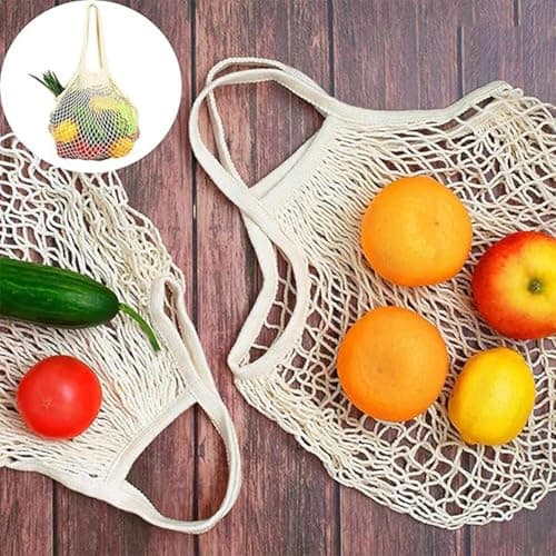 2Pcs grocery net bag,String Bag,Net Bag Fruit Bags,Reusable Net String Shopping Bags Mesh Produce Bags Organic Grocery Shopping Bags Tote Handbag for Vegetables Fruits Commodities Outgoing Travel — view 4