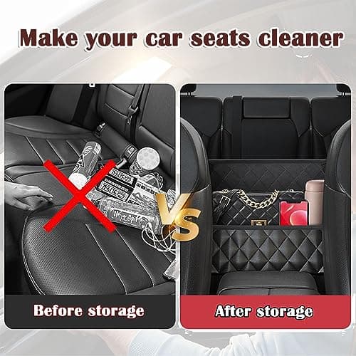 Ealingmoon Car Pocket Handbag Holder and Purse Hook for Car -Faux Leather Seat Back Organizer with Barrier for Backseat Pets and Kids, Between Two Seats Handbag Holder for a Clutter-free Car Interior — view 3