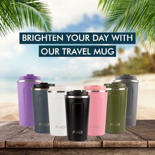 FAB Travel Mug, Reusable Coffee Cup (510ml, Grey) - Double Wall Stainless Steel with Screw Lid - Thermal Camping Cup, Vacuum Insulated for Hot and Cold Drinks, Eco-Friendly — view 5