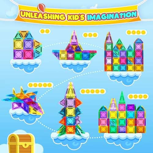 43Pcs Mini Travel Magnetic Tiles Set, Toys for 2 3 4 5 6 Year Old Boys Girls, Plane Activities for Kids, Toddlers Learning Toys Magnetic Blocks Building Travel Toys for Kids Birthday Gift for Kids — view 4