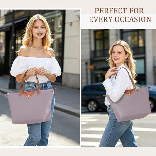 BOJLY Tote Bags for Women Stylish Waterproof Nylon Ladies Shoulder Bag Top Handle Handbag Folding Beach Travel Bag for Work,Shopping, School Pale Lavender Large — view 2