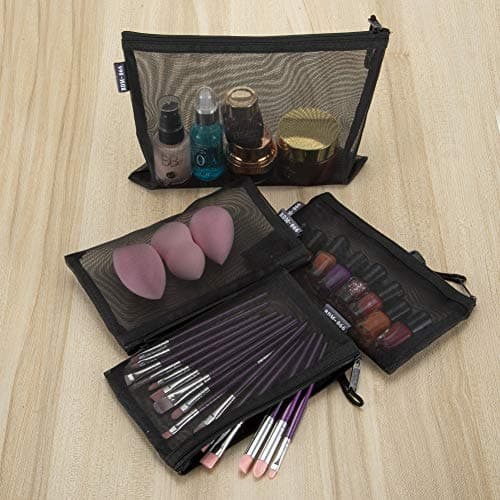 Nylon Mesh Cosmetic Zipper Bags, 6PCS Black Makeup Pouches Pen Pencil Organizer Case for Travel Purse Diaper Bag (A5 x 3pcs, A6 x 3pcs) — view 5