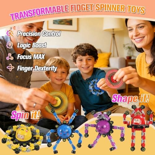 SCIONE 4Pcs Transformable Fidget Spinners for Kids Fidget Toys Teens Adults Road Trip Travel Activities Essential Sensory Toys with Autism ADHD Party Bag Fillers — view 2