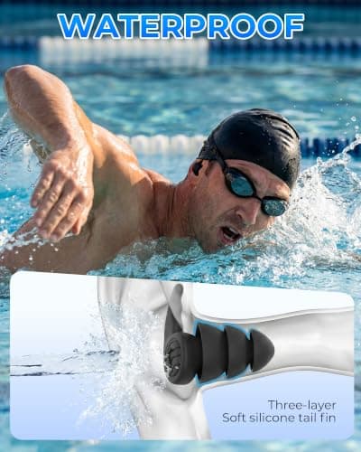 3 Pairs Swimming Earplugs Waterproof Silicone Ear Plugs for Swimming Surfing Shower Kayaking, Water Out Sound In Comfortable Reusable Ear Protection for Adults Teens with Storage Case, Black Gray Blue — view 2