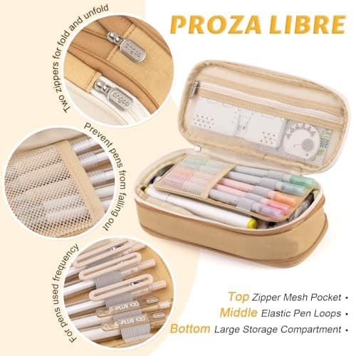 EASTHILL Big Capacity Pencil Pen Case Office College School Large Storage High Capacity Bag Pouch Holder Box Organizer Khaki — view 5