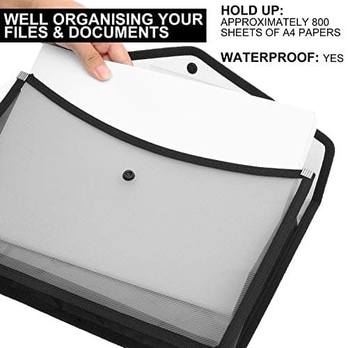 SENENQU 6 Pack A4 Black Plastic Document Folder Waterproof Wallet Folder with Pocket, Translucent File Envelope Folder with Button Closure for Home Office School — view 6