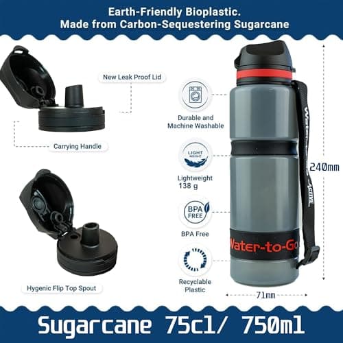 Water-to-Go Eco Active 750ml Water Purifier Bottle & Replacement Twin Pack Filter Discount Bundle-protects against viruses, bacteria, protozoa, cysts,& microplastics; Guaranteed Leakproof - (Red) — view 6
