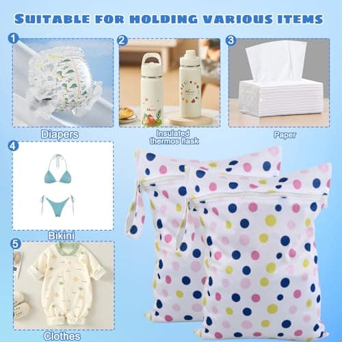 Culinavog 2 Pieces Waterproof Bag, 30x40 cm Wet Bag with a Handle and Zip, Reusable Baby Bag Organiser, Washable Nappy Bag Organiser for Toddler Nappies, Travel, Gym, Beach and Pool - Pink and Blue — view 4