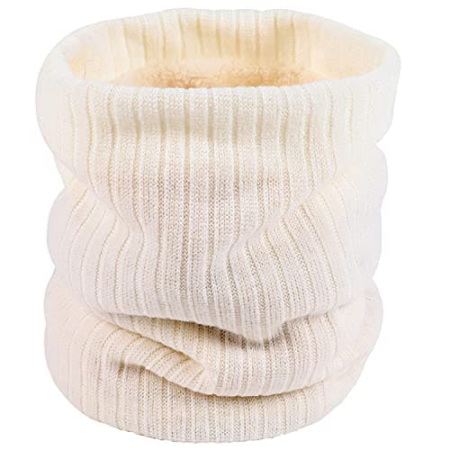 ehsbuy Fleece Neck Warmer Thermal Snoods Unisex Thick Winter Cold Weather Knitted Circle Scarf for Cycling Motocycle Sports (White)