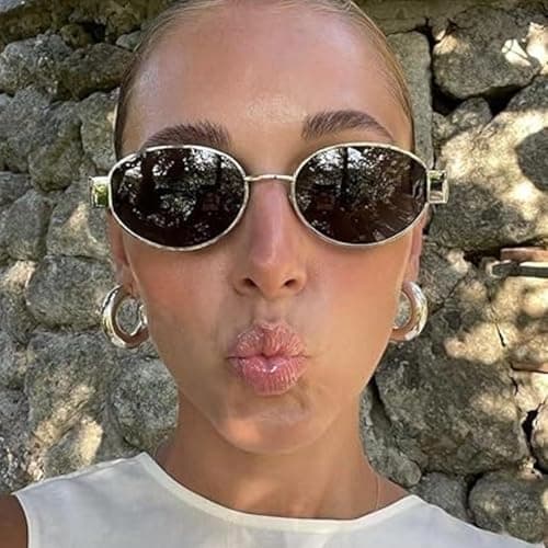 Oval Sunglasses Womens,Retro Black Gold 90s Sunglasses Men UV400 Protection — view 5